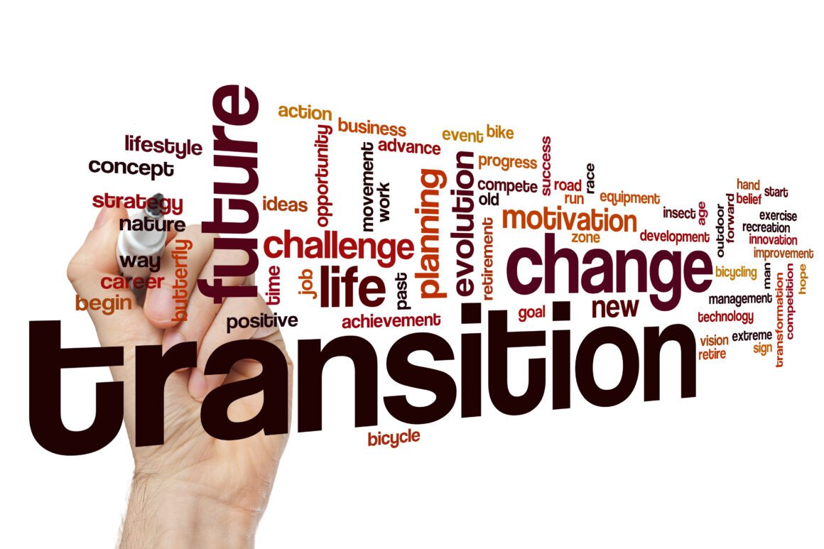 Transition word cloud concept Life change transition word cloud.